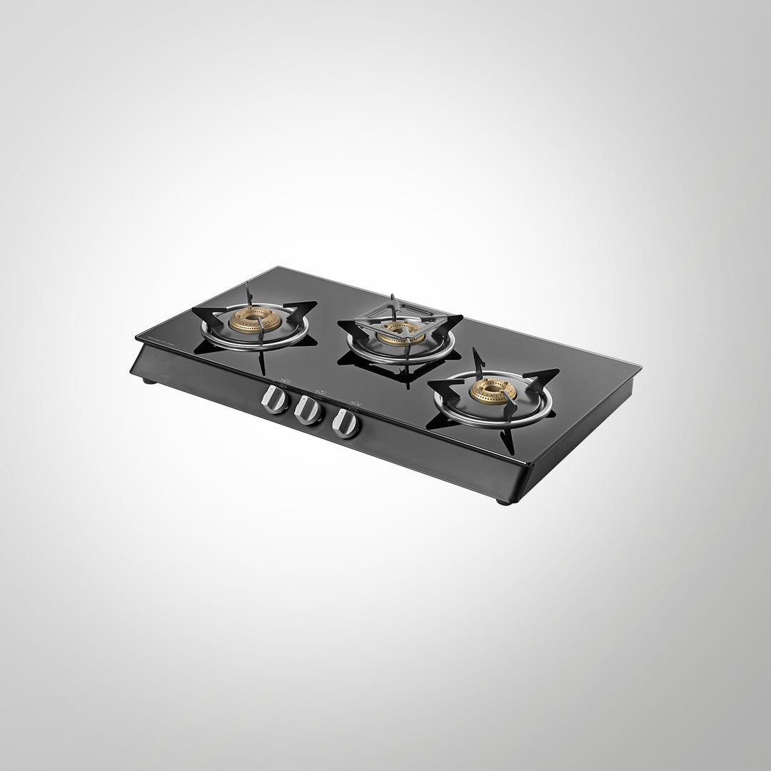 CTB713B / CTB713BAI (Auto Ignition) 3 Brass Burners Cooktop, Black Toughened Glass (8mm)