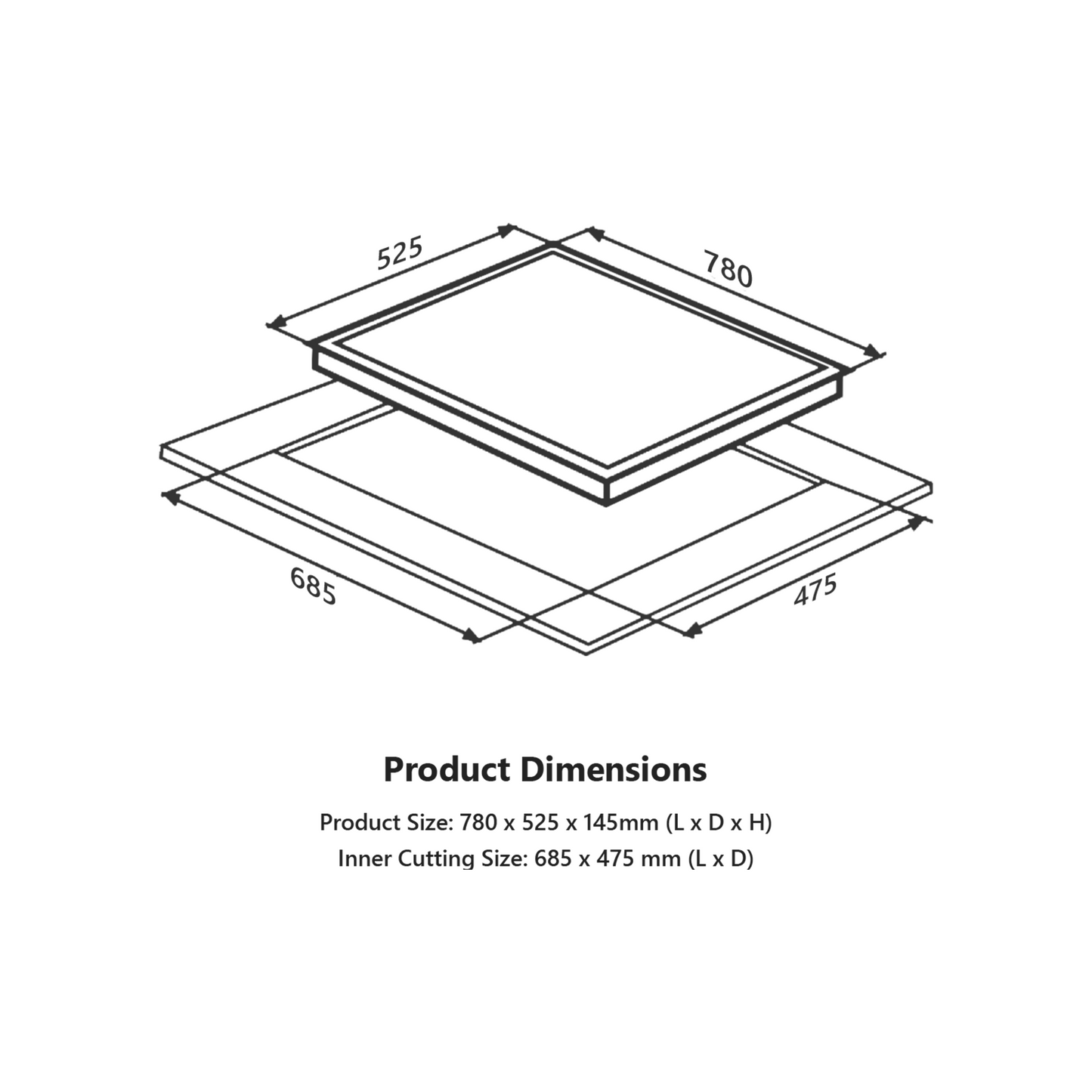 CRH 783- Built-in Hob with 3 Black Coated Tornado Style Burners, Auto Ignition