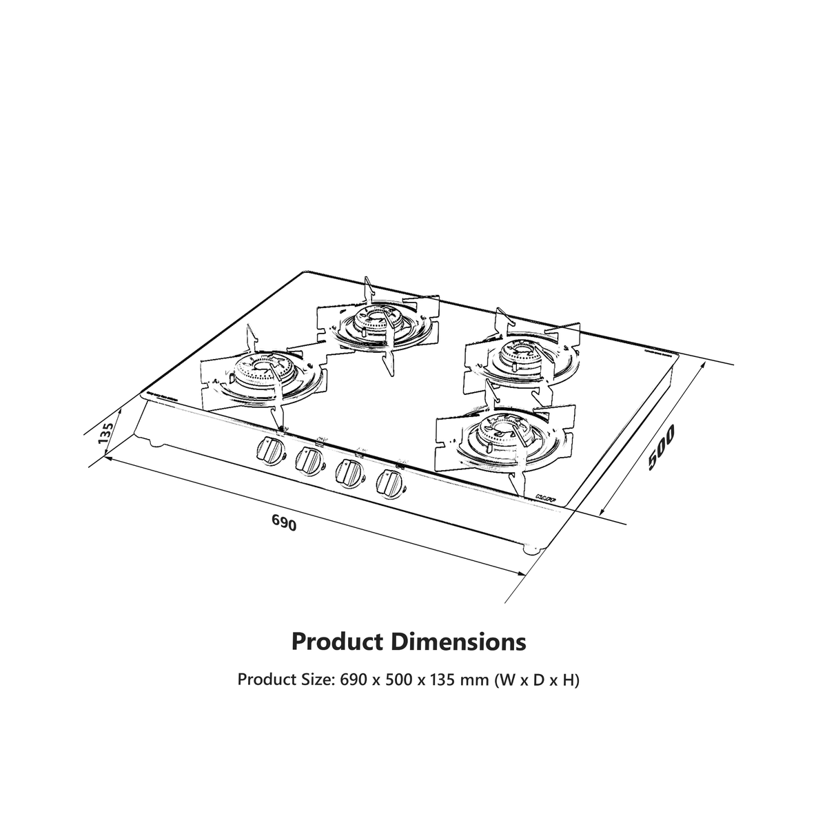 CBP 69 4B AI CBP 69 4B - Cooktop with Uniquely Designed Brass Burners Coated in Black, Auto Ignition