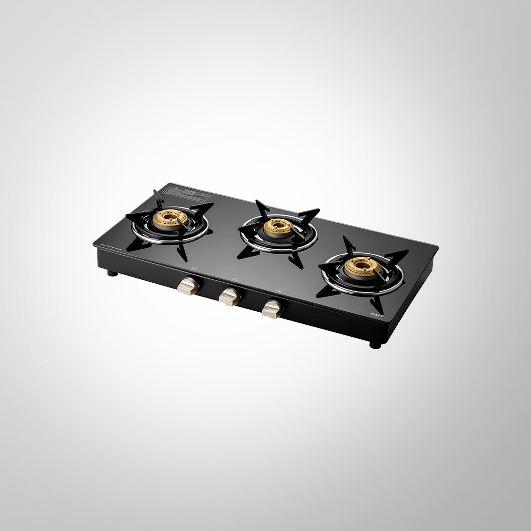 CTE713B- 3 Burners Cooktop with Matte Black Finish With Black Toughened Glass & Manual Ignition