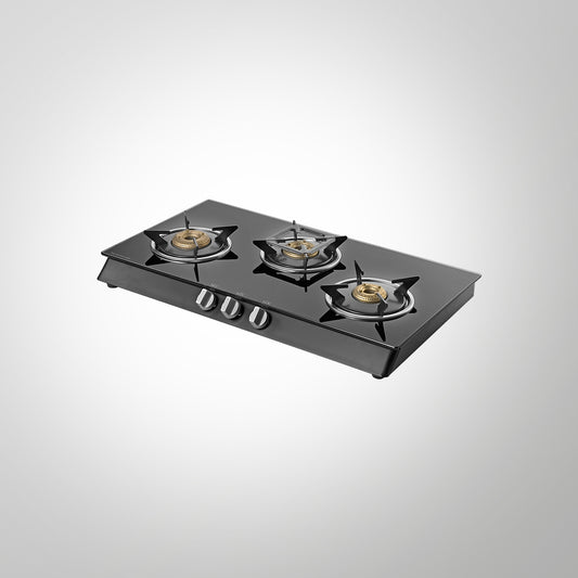 CTB713B / CTB713BAI (Auto Ignition) 3 Brass Burners Cooktop, Black Toughened Glass (8mm)
