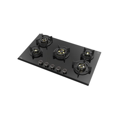 ASF 865 - 5 Burner Built-in Hob, 8mm Thick Black Tempered Glass, Flame Failure Device