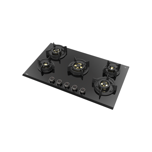 ASF 865 - 5 Burner Built-in Hob, 8mm Thick Black Tempered Glass, Flame Failure Device