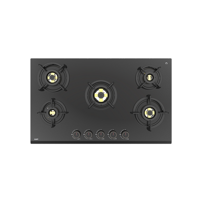 ASF 865 - 5 Burner Built-in Hob, 8mm Thick Black Tempered Glass, Flame Failure Device