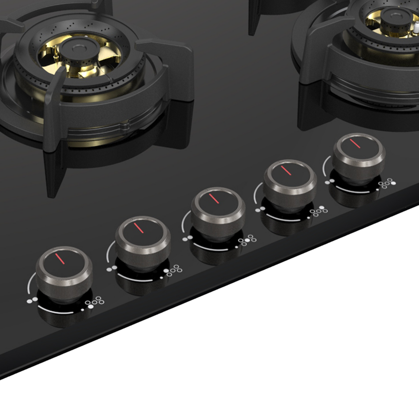ASF 865 - 5 Burner Built-in Hob, 8mm Thick Black Tempered Glass, Flame Failure Device