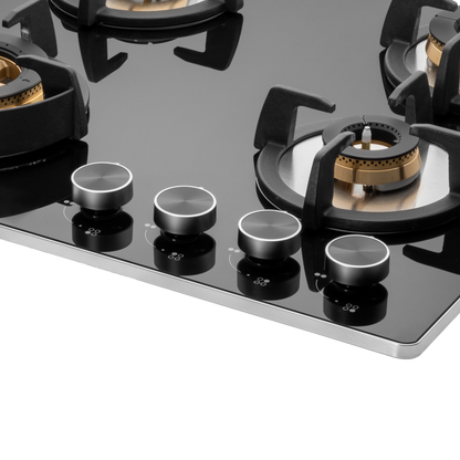 BLH-F 604X- Built-in Hob, 4 Full Brass High Efficiency Burners, 8 mm Thick Black Tempered Glass