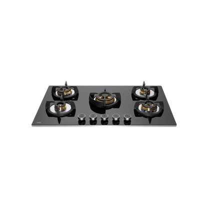 BLH-F 865X- 5 Full Brass High Efficiency Burners Built-in Hob, 8 mm Thick Black Tempered Glass