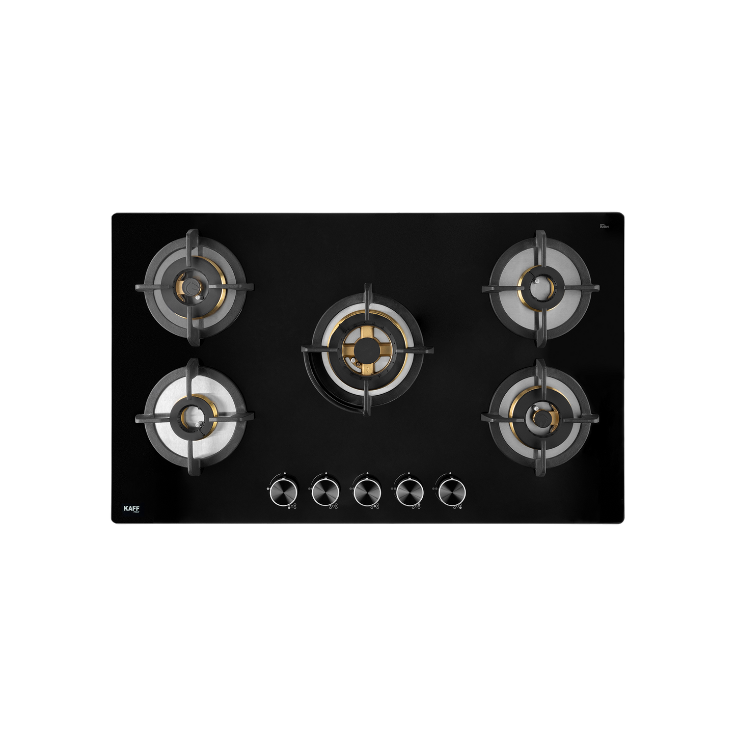 BLH-F 865X- 5 Full Brass High Efficiency Burners Built-in Hob, 8 mm Thick Black Tempered Glass