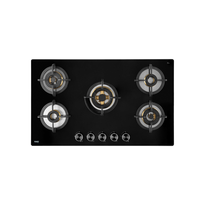 BLH-F 865X- 5 Full Brass High Efficiency Burners Built-in Hob, 8 mm Thick Black Tempered Glass