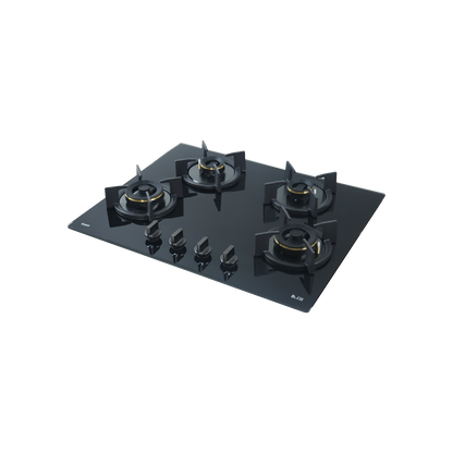 4 Burner Built-in Hob, High Efficiency Forged Brass Burners Coated in Black, Auto Electric Ignition, 65 cm (BZ 654)