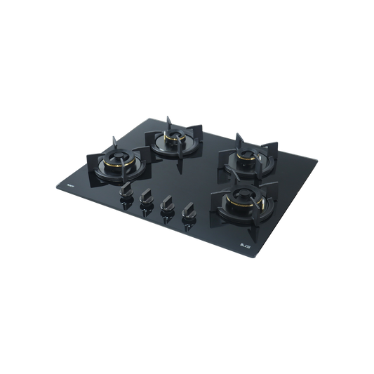 4 Burner Built-in Hob, High Efficiency Forged Brass Burners Coated in Black, Auto Electric Ignition, 65 cm (BZ 654)