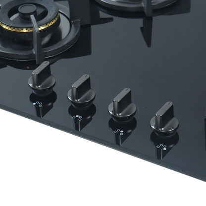 4 Burner Built-in Hob, High Efficiency Forged Brass Burners Coated in Black, Auto Electric Ignition, 65 cm (BZ 654)