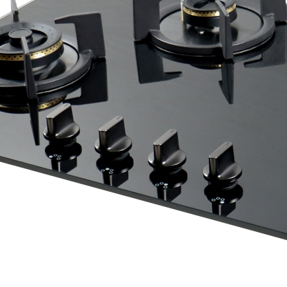4 Burner Built-in Hob, High Efficiency Forged Brass Burners Coated in Black, Auto Electric Ignition, 78 cm (BZ 804)