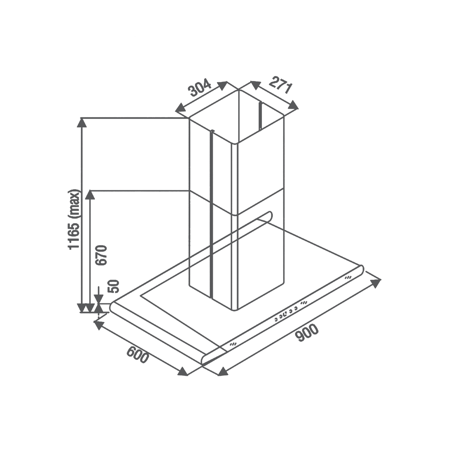 CANARY DHC BF 90 IS B - Island Chimney, Round Edges, Touch Controls with Digital Display