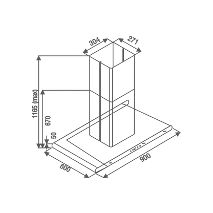 CANARY DHC BF 90 IS B - Island Chimney, Round Edges, Touch Controls with Digital Display