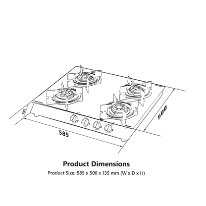 CBP 58 4B AI- 4 Burners Cooktop with Slim Line design & Metal Knobs