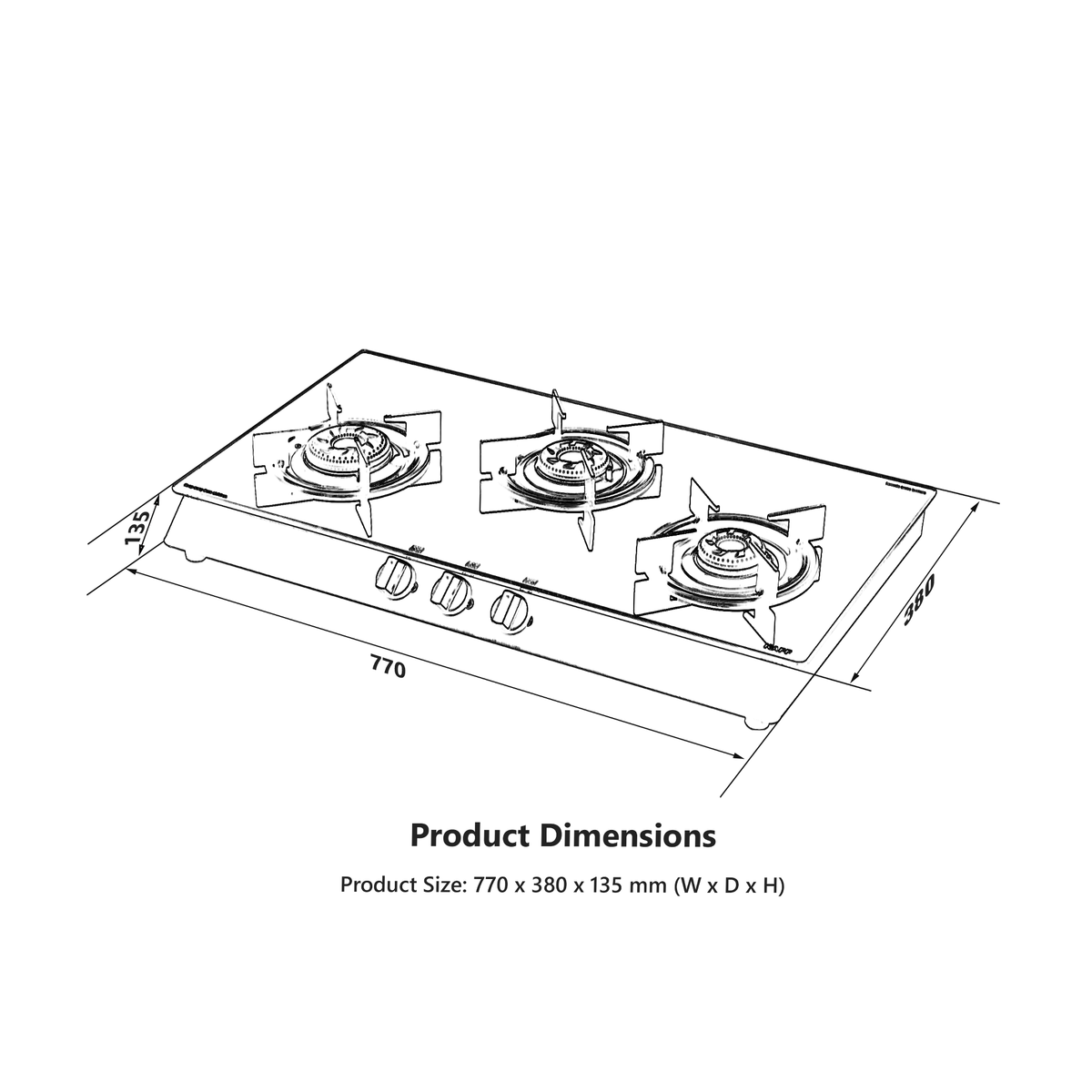CBP 71 3B AI- 3 Burner Cooktop with Slim Line Design & Metal Knobs, Auto Ignition