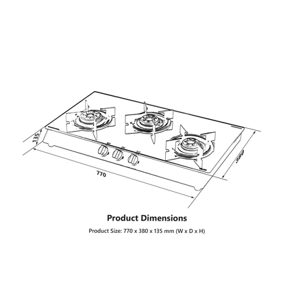 CBP 71 3B AI- 3 Burner Cooktop with Slim Line Design & Metal Knobs, Auto Ignition