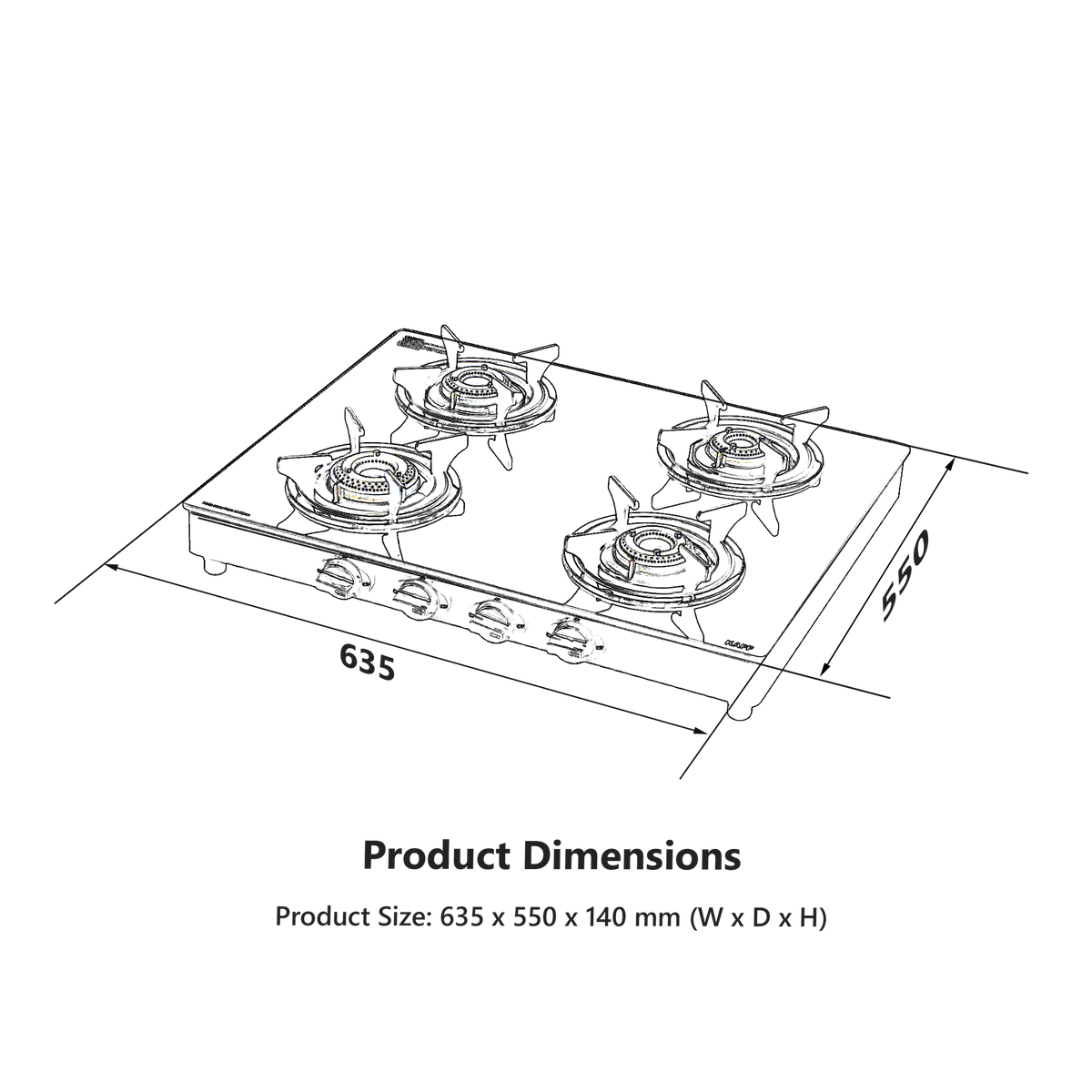 CTC634B / CTC634BAI Cooktop 4 High Efficiency Burners & Pan Support, Slim Line Design