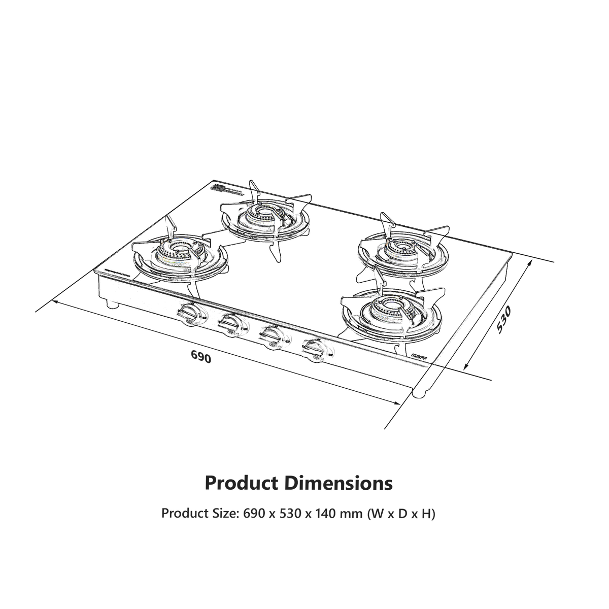 CTC694B / CTC694BAI Slim Line Design 4 Brass Burners Cooktop, Designer Knobs