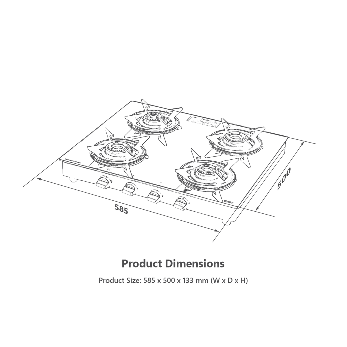 CTE584B- 4 Burners Cooktop with Enameled Pan Support, Slim Line Design