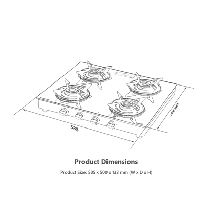 CTE584B- 4 Burners Cooktop with Enameled Pan Support, Slim Line Design