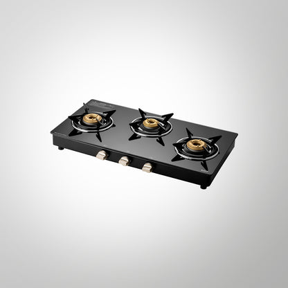 CTE713B- 3 Burners Cooktop with Matte Black Finish With Black Toughened Glass & Manual Ignition