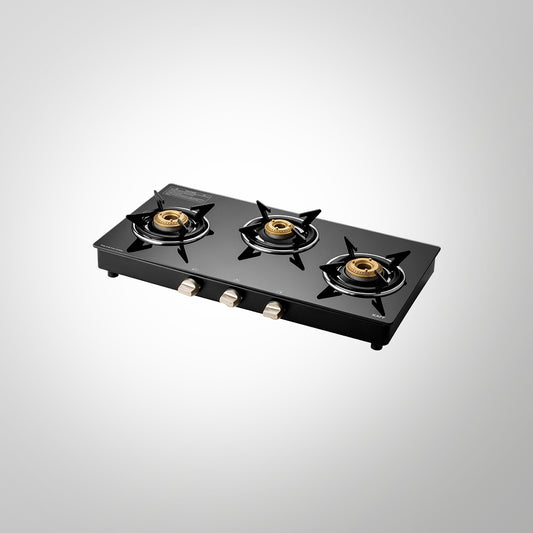 CTE713B- 3 Burners Cooktop with Matte Black Finish With Black Toughened Glass & Manual Ignition