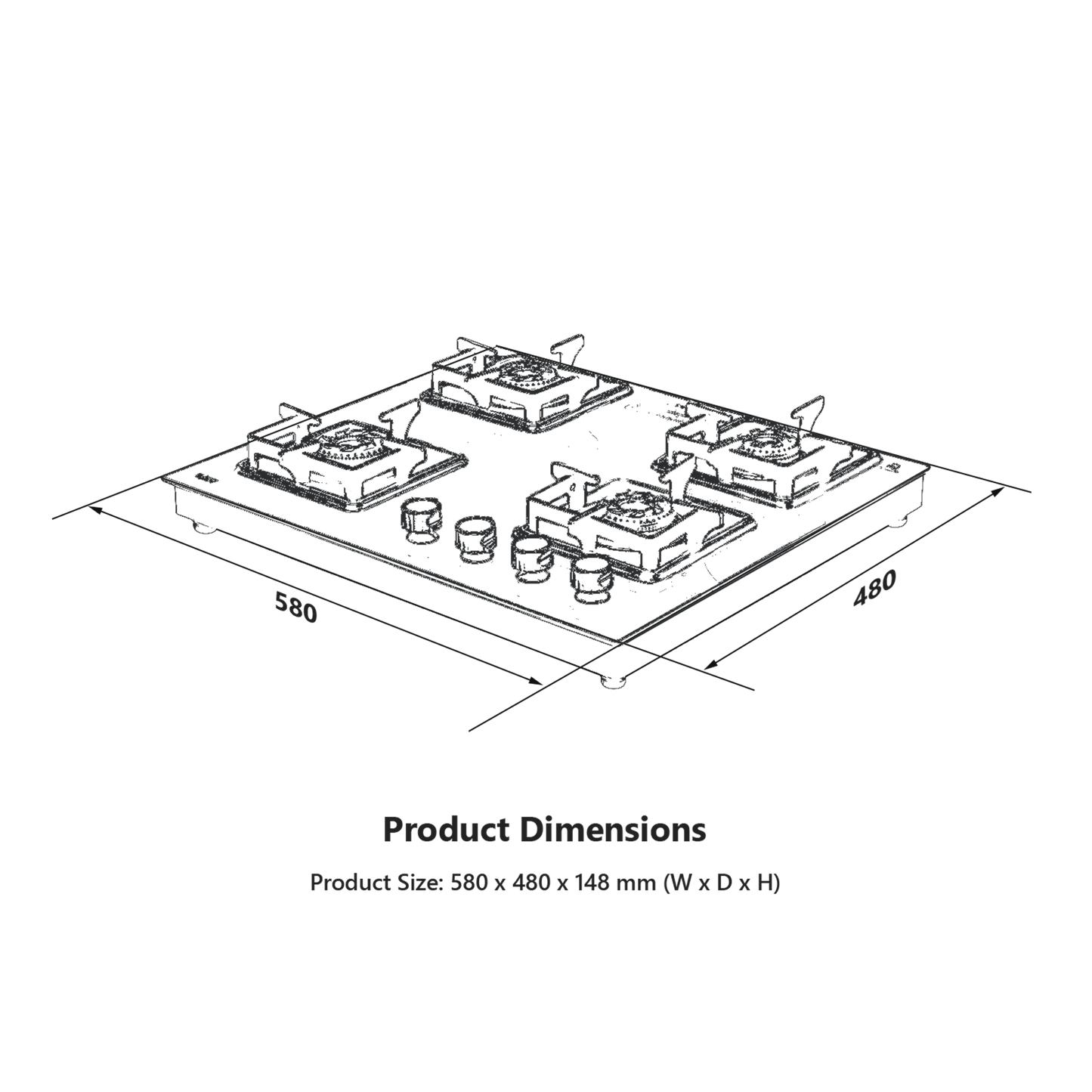 CTS 58 4B AI- Cooktop with Stainless Steel Square Drip Tray, 4 Burners Slim Line Design
