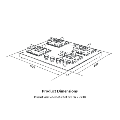 CTS 58 4B AI- Cooktop with Stainless Steel Square Drip Tray, 4 Burners Slim Line Design