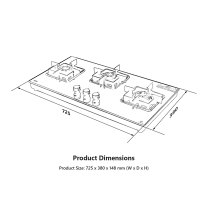 CTS 71 3B AI- Cooktop with Stainless Steel Square Drip Tray, 3 Burners Slim Line Design