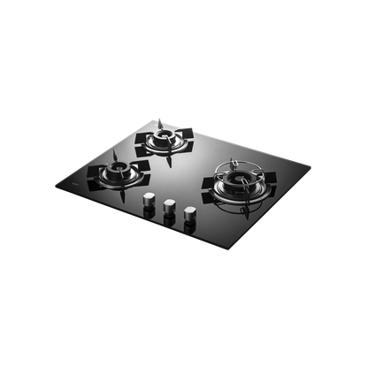 HBR 603 B- 3 Brass Burners Built-in Hob, Auto Electric Ignition, Black Tempered Glass