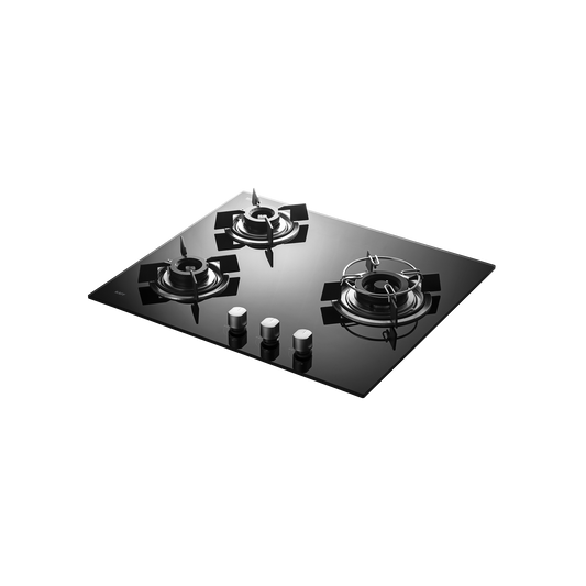 HBR 603 B- 3 Brass Burners Built-in Hob, Auto Electric Ignition, Black Tempered Glass