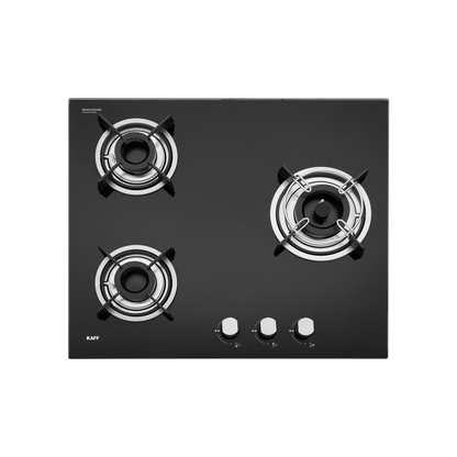 HBR 603 B- 3 Brass Burners Built-in Hob, Auto Electric Ignition, Black Tempered Glass