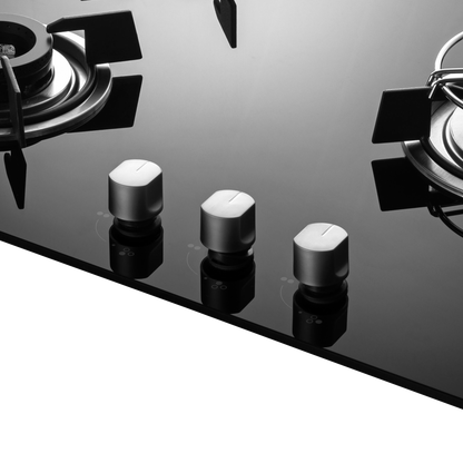 HBR 603 B- 3 Brass Burners Built-in Hob, Auto Electric Ignition, Black Tempered Glass