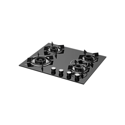 HBR 604 A - 4 Brass Burners Built-in Hob, Auto Electric Ignition, Black Tempered Glass