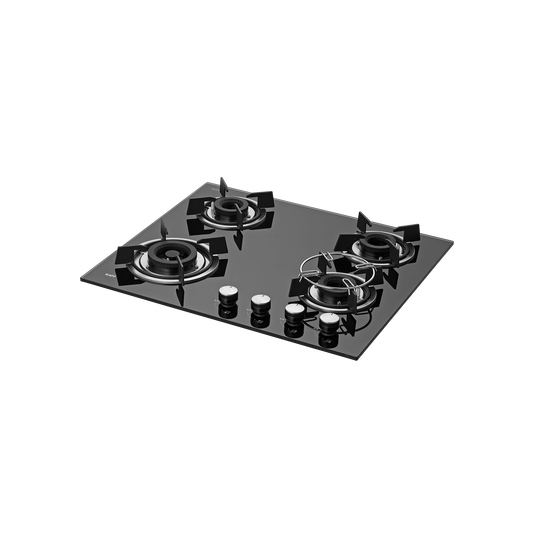 HBR 604 A - 4 Brass Burners Built-in Hob, Auto Electric Ignition, Black Tempered Glass