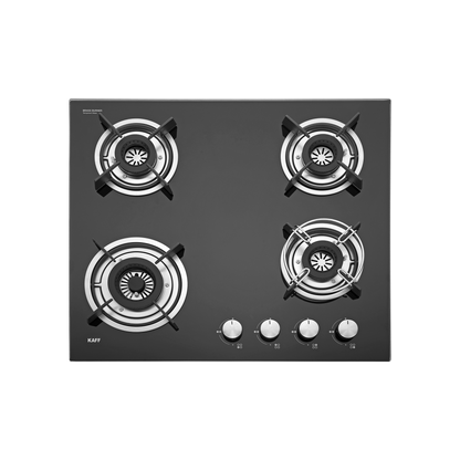 HBR 604 A - 4 Brass Burners Built-in Hob, Auto Electric Ignition, Black Tempered Glass