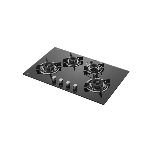 HBR 804 A - 4 Brass Burners Built-in Hob, Auto Electric Ignition, Black Tempered Glass