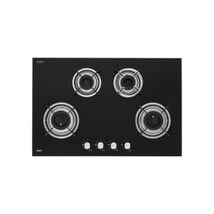 HBR 804 A - 4 Brass Burners Built-in Hob, Auto Electric Ignition, Black Tempered Glass