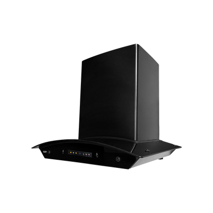 INSCON DC 60/75/90 – Filterless Chimney with BLDC Motor & Dry Heat Auto Clean, Curved Matt Black Glass Design (INSCON DC)