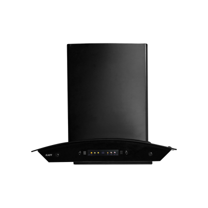 INSCON DC 60/75/90 – Filterless Chimney with BLDC Motor & Dry Heat Auto Clean, Curved Matt Black Glass Design (INSCON DC)