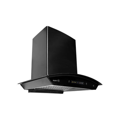 INSCON DC 60/75/90 – Filterless Chimney with BLDC Motor & Dry Heat Auto Clean, Curved Matt Black Glass Design (INSCON DC)