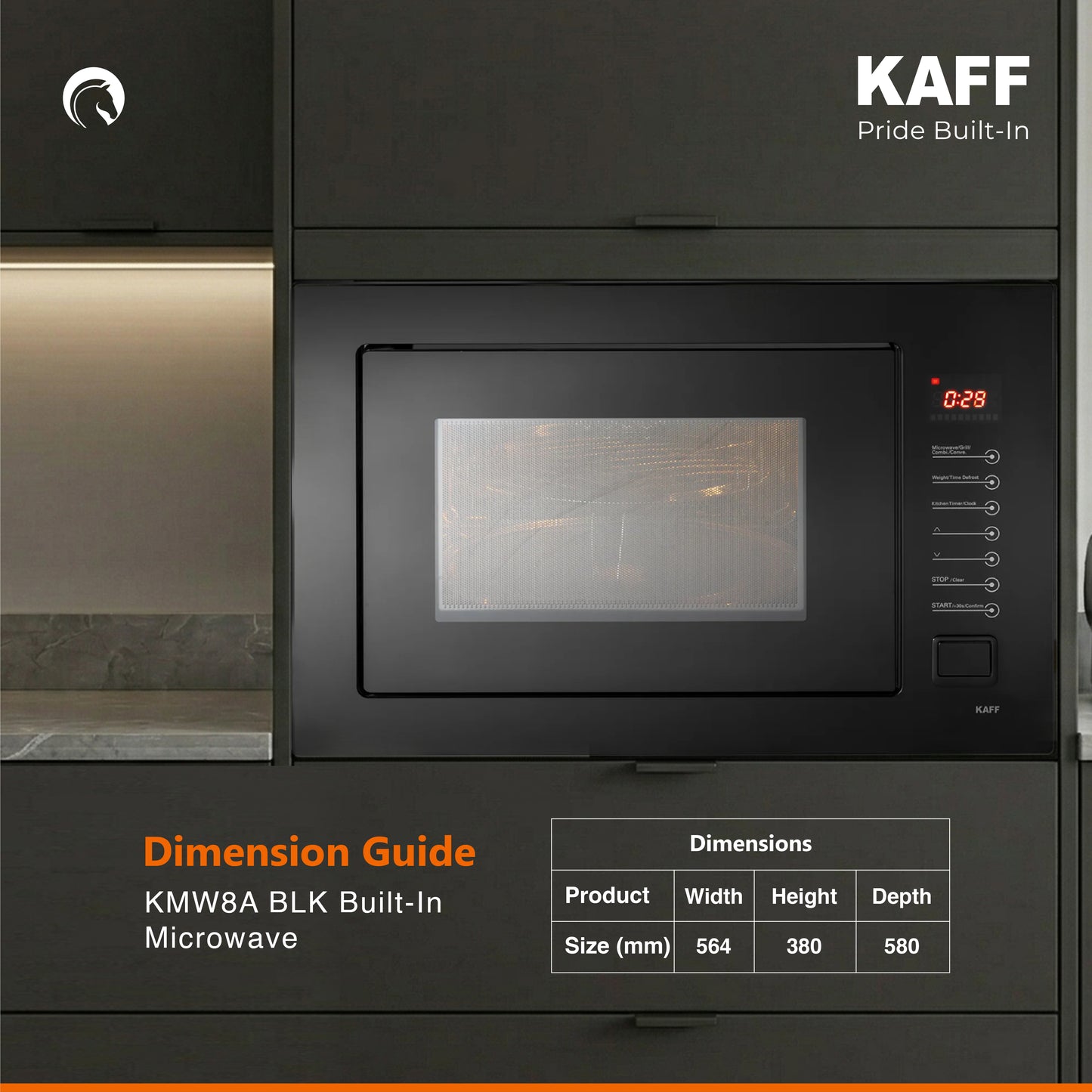 KMW8A BLK- Built in Microwave with Push Door Opening Button & Interior Lighting