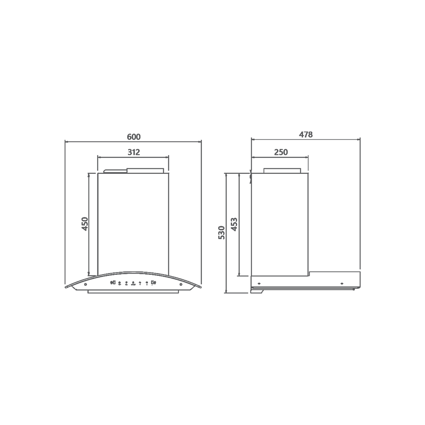 LAZIO DHC 60 - Baffle Filters Chimney, Matt Black Finish