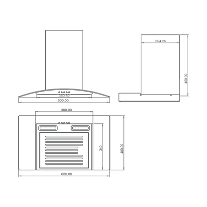 MAX BF 60 - Baffle Filter Chimney, Matt Black Rust Free Coating