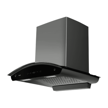 MILL DHC 60 - Wall Mounted Chimney, Front Panel with Black Glass and Digital Display