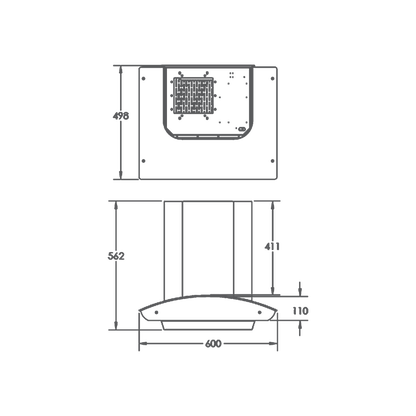 MILL DHC 60 - Wall Mounted Chimney, Front Panel with Black Glass and Digital Display