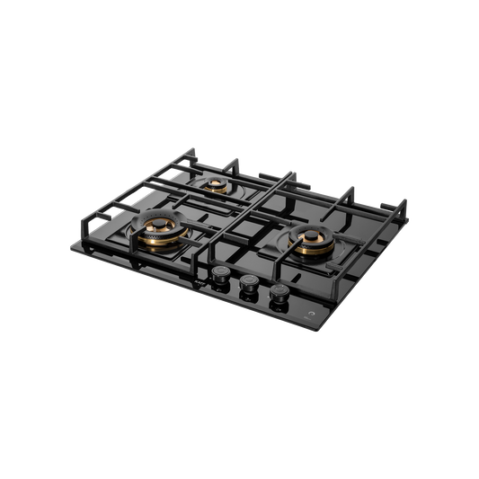 MFBX 603 - 3 Full Brass Burners Built-in Hob with Square Drip Tray, Auto Electric Ignition