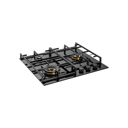 MFBX 604- Built in Hob, 4 Full Brass Burners , Square Drip Tray (Black Shiny Finish)